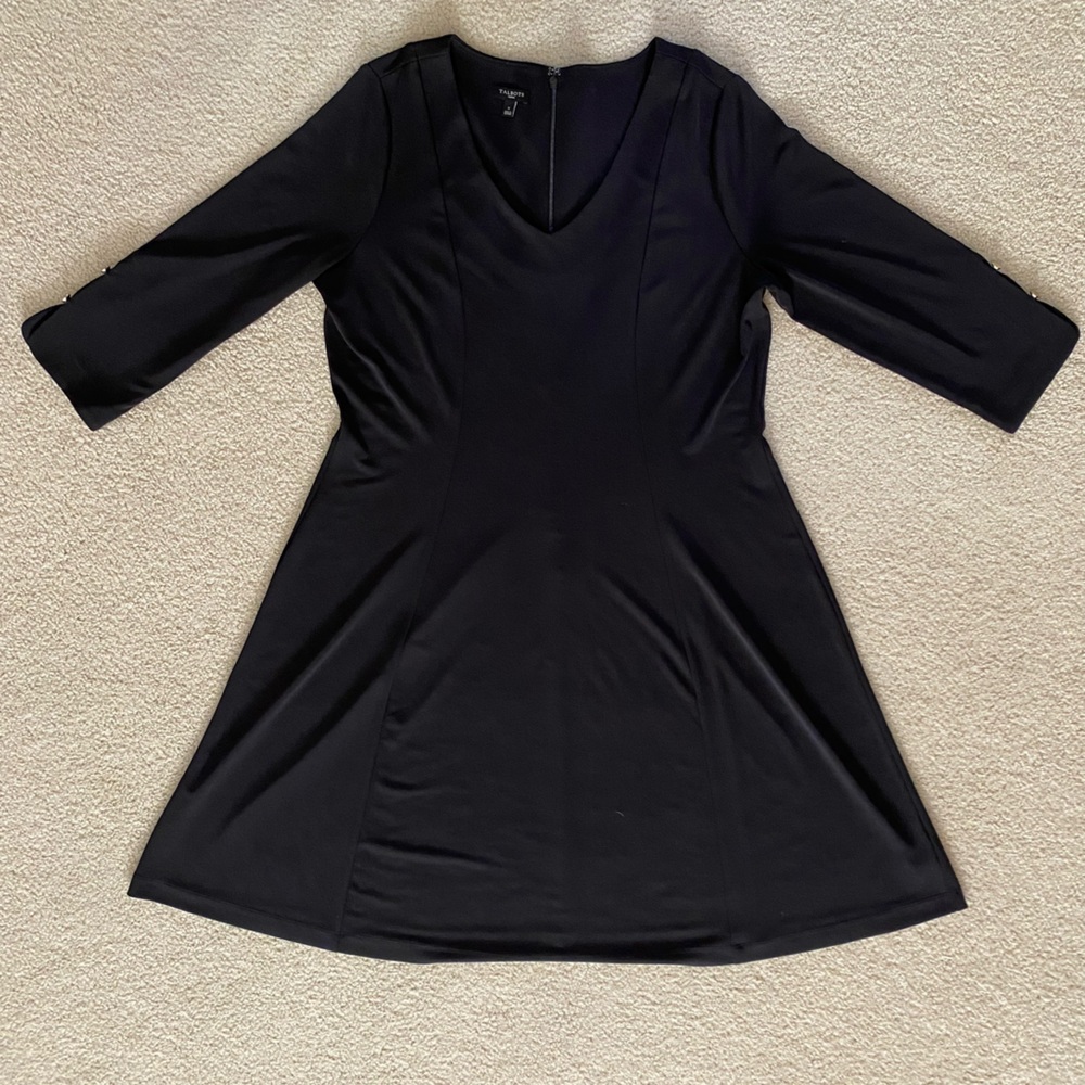 Talbots Elegant Black Dress with 3/4 length sleeves and Gold Button Accents - Picture 3 of 9